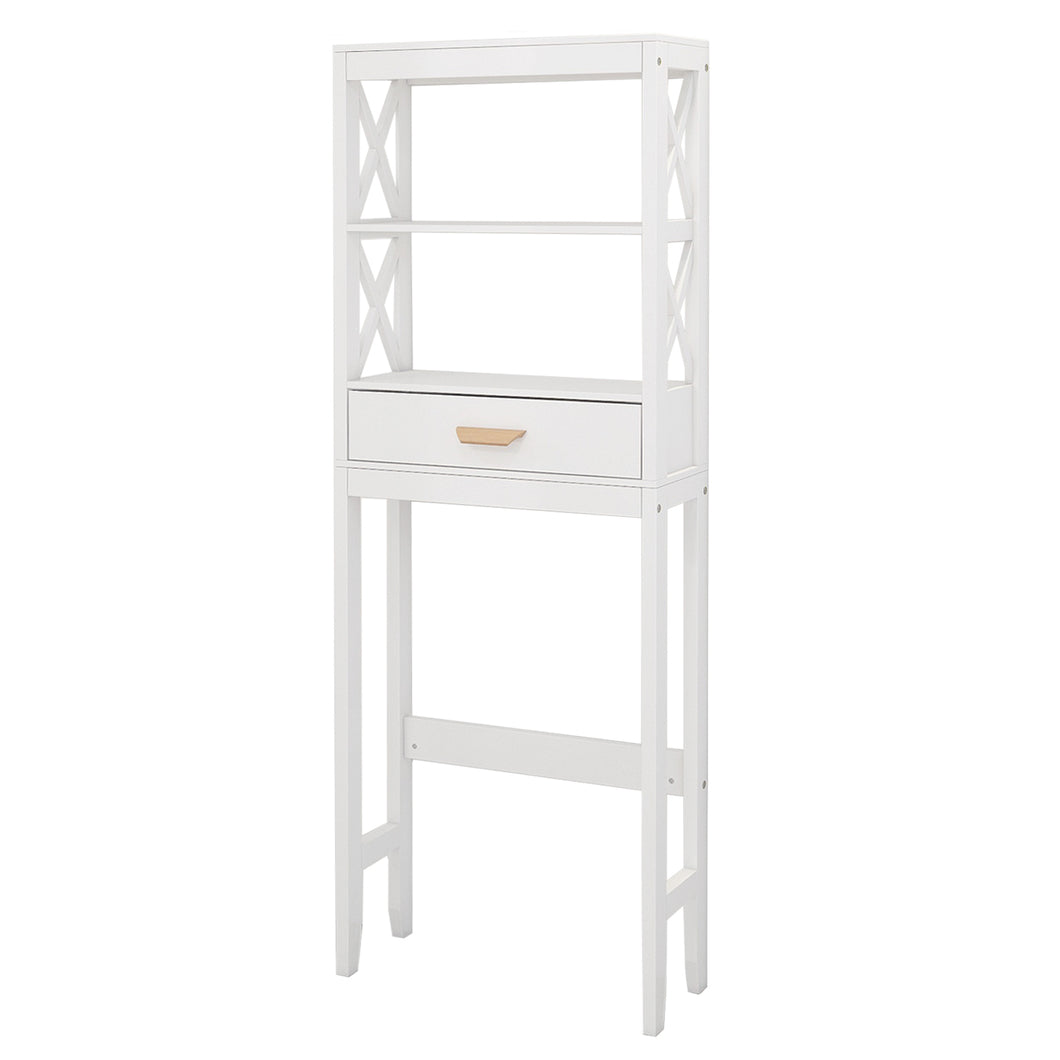 Over-the-Toilet Storage Cabinet White with one Drawer and 2 Shelves Space Saver Bathroom Rack