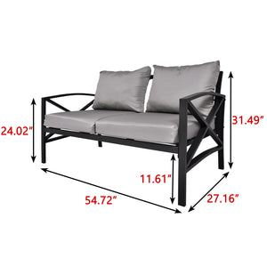 Outdoor Metal Loveseat with Cushions, All-Weather Outdoor Gray Metal 2 Seats Sofa Couch with Grey Cushions