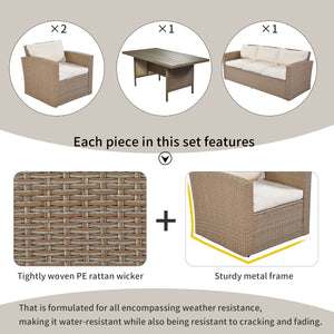 U_STYLE Outdoor Patio Furniture Set 4-Piece Conversation Set Wicker Furniture Sofa Set with Beige Cushions
