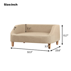 32" Beige Pet Sofa, Dog Sofa, Cat sofa, Cat Bed, Pet Bed, Dog Bed, Cat Bed, rectangle sofa with movable cushion, with wood style foot