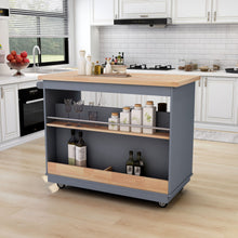 Load image into Gallery viewer, Kitchen Cart Rolling Mobile Kitchen Island Solid Wood Top, Kitchen Cart With 2 Drawers,Tableware Cabinet（Grey Blue）
