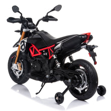 Load image into Gallery viewer, 12V Aprilia Licensed Kids Ride On Motorcycle, 4-wheel Electric Dirt Bike with Spring Suspension, LED Lights, USB, MP3, Black
