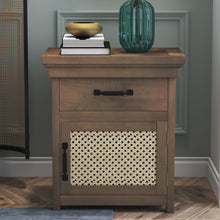 Load image into Gallery viewer, Rustic Nightstand with Drawer and Rattan Design Cabinet,Natural
