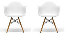 Load image into Gallery viewer, Eiffel Natural Wood Dowell Legs Lounge Arm Chair White Set of 2 - Two
