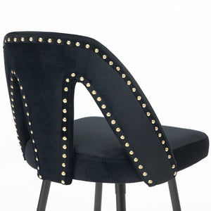 A&A Furniture,Akoya Collection Modern | Contemporary Velvet Upholstered Connor 28" Bar Stool & Counter Stools with Nailheads and Gold Tipped Black Metal Legs,Set of 2 (Black)