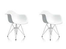 Load image into Gallery viewer, Eiffel Chrome Wire Dowell Legs Dining ArmChair White DAR Set of 2
