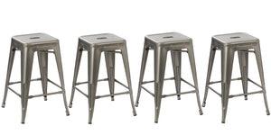 24" Solid Modern Distressed Metal Clear Brush Counter BarStool (Set of 4)