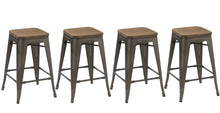 Load image into Gallery viewer, 24&quot; Metal Vintage Rustic Distressed BarStool Handmade Wood top (Set of 4)
