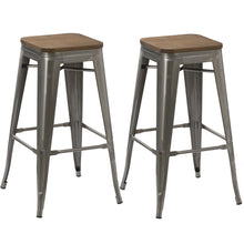 Load image into Gallery viewer, 30&quot; Industrial Vintage Brush Distressed Metal Bar Stools wood seat (Set of 2)

