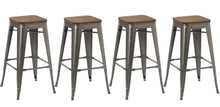 Load image into Gallery viewer, 30&quot; Stackable Vintage Brush Distressed Metal Bar Stools wood seat (Set of 4 )
