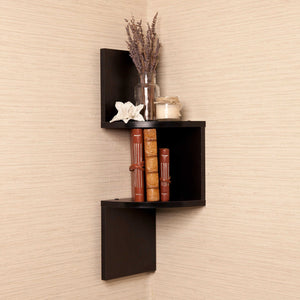 Brown Finish Corner Zig Zag Wallmount Wall Corner Side Shelf decor