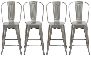 24" Clear Metal Antique Rustic Counter height Bar Stool Chair High Back Set of 4