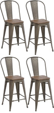 Load image into Gallery viewer, 24&quot; Metal Antique Rustic Counter height Bar Stool Chair High Back Wood seat Set of 4
