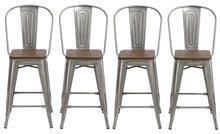 Load image into Gallery viewer, 24&quot; Clear Metal Antique Counter height Bar Stool Chair High Back Wood seat Set of 4
