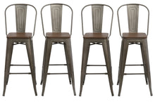 Load image into Gallery viewer, 30&quot; Metal Antique Rustic Counter height Bar Stool Chair High Back Wood seat Set of 4
