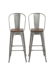 Load image into Gallery viewer, 24&quot; Clear Metal Antique Counter height Bar Stool Chair High Back Wood seat Set of 2
