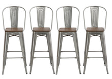 Load image into Gallery viewer, 30&quot; Clear Metal Antique Counter height Bar Stool Chair High Back Wood seat Set of 4
