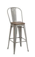 Load image into Gallery viewer, 30&quot; Clear Metal Antique Counter height Bar Stool Chair High Back Wood seat Set of 2
