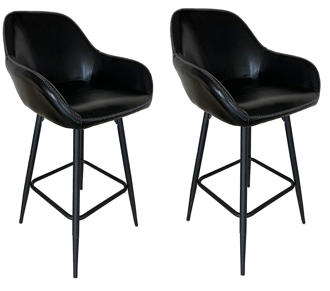 25 inch Bucket Black Faux Leather Accent Dining Bar Chair Set or 2…