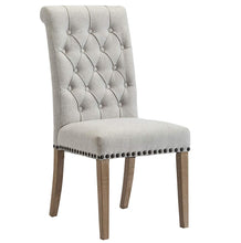 Load image into Gallery viewer, SET OF TWO High Back Tufted Parsons Upholstered Padded Dining Room Chairs Side Solid Wood-Accent Nail Trim Linen Gray
