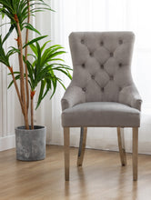 Load image into Gallery viewer, High Back Velvet Gray Tufted Upholstered Dining Chairs with Stainless steel legs Set of 2

