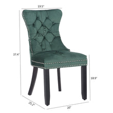 Load image into Gallery viewer, Green Set of 2 High Back Velvet Tufted Upholstery, Solid Wood-Accent Nail Trim, Ring Leisure Side Bedroom Coffee upholstered Dining Chair
