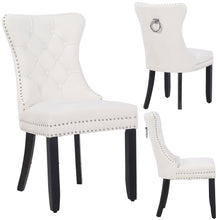 Load image into Gallery viewer, BTEXPERT White Set of 2 High Back Velvet Tufted Upholstery, Solid Wood-Accent Nail Trim, Ring Leisure Side Living Room upholstered Dining Chair
