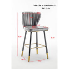 Load image into Gallery viewer, BTEXPERT upholstered Dining 25&quot; High Back Stool Bar Chairs, Gray PU Leather Shellback Seat and Gold Trim Feet  Set of 2
