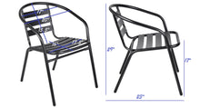 Load image into Gallery viewer, BTExpert Indoor Outdoor 23.75&quot; Round Tempered Glass Metal Table Black + 4 Black Restaurant Metal Aluminum Slat Stack Chairs Commercial Lightweight
