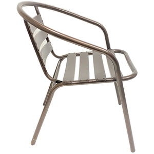 BTExpert Indoor Outdoor Set of 3 Bronze Restaurant Metal Aluminum Slat Stack Chairs Lightweight