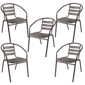 BTExpert Indoor Outdoor Set of 5 Bronze Restaurant Metal Aluminum Slat Stack Chairs Lightweight