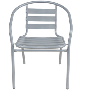 BTExpert Indoor Outdoor Set of 5 Silver Gray Restaurant Metal Aluminum Slat Stack Chairs Lightweight