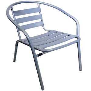 BTExpert Indoor Outdoor Set of 3 Silver Gray Restaurant Metal Aluminum Slat Stack Chairs Lightweight