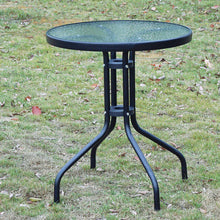 Load image into Gallery viewer, BTExpert Indoor Outdoor 23.75&quot; Round Tempered Glass Metal Table Black + 4 Black Restaurant Metal Aluminum Slat Stack Chairs Commercial Lightweight
