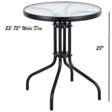 Load image into Gallery viewer, BTExpert Indoor Outdoor 23.75&quot; Round Tempered Glass Metal Table Black + 4 Black Restaurant Metal Aluminum Slat Stack Chairs Commercial Lightweight
