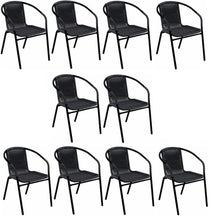 Load image into Gallery viewer, BTExpert Indoor Outdoor 10 - Set of ten Black Restaurant Rattan Stack Chairs
