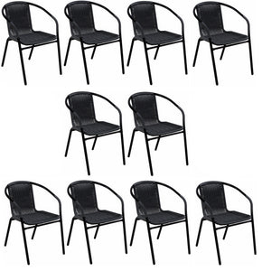 BTExpert Indoor Outdoor 10 - Set of ten Black Restaurant Rattan Stack Chairs