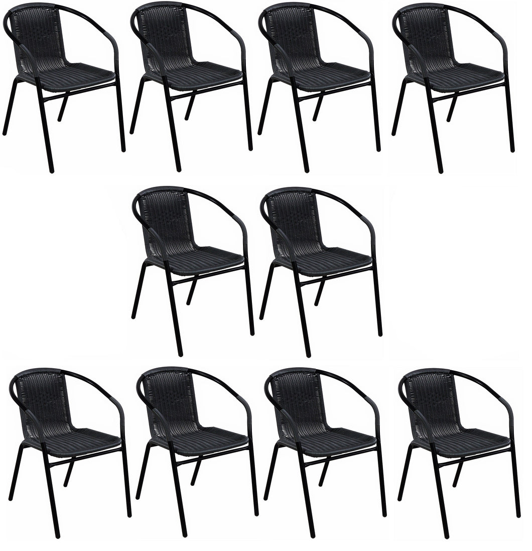 BTExpert Indoor Outdoor 10 - Set of ten Black Restaurant Rattan Stack Chairs