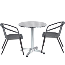 Load image into Gallery viewer, BTExpert Indoor Outdoor 23.75&quot; Round Restaurant Table Stainless Steel Silver Aluminum + 2 Gray Restaurant Rattan Stack Chairs Commercial Lightweight
