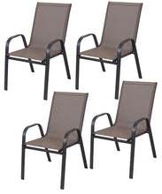 Load image into Gallery viewer, BTExpert Indoor Outdoor 4 - Set of Four Brown Restaurant Flexible Sling Stack Chairs, patio Metal Frame Chair
