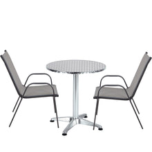 Load image into Gallery viewer, BTExpert Indoor Outdoor 23.75&quot; Round Restaurant Table Stainless Steel Silver Aluminum + 2 Gray Flexible Sling Stack Chairs Commercial Lightweight
