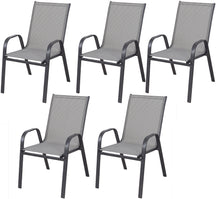 Load image into Gallery viewer, BTExpert Indoor Outdoor 5 - Set of Five Gray Restaurant Flexible Sling Stack Chairs, patio Metal Frame Chair
