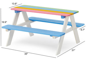 BTExpert Kids Picnic Table Bench for Outdoor, Wooden Table Chair Set Kids Activity Sensory Table - Multicolor