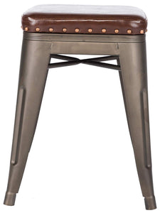 BTEXPERT Barstool, Set of 4 Accent Nail Trim Bars Stackable Kitchen 24" Counter Industrial PU Upholstered Vintage, Bronze