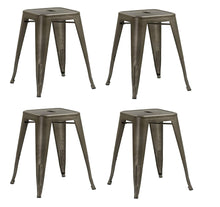 Load image into Gallery viewer, BTEXPERT Bronze Metal Set of 4 Distressed Rustic Backless stools 18 inches Stackable Industrial, Vintage Brown
