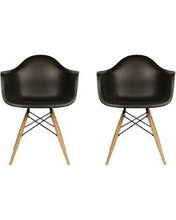 Load image into Gallery viewer, Eiffel Natural Wood Legs Dining Lounge Arm Chair Black DAW Set of 2
