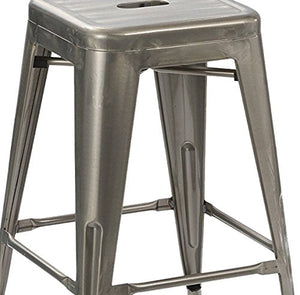 24" Solid Modern Distressed Metal Clear Brush Counter BarStool (Set of 4)