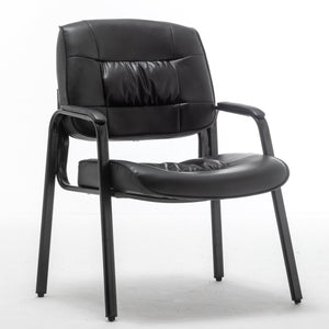 Leather Reception Side Conference Waiting Room Guest Chair Black Extra Wide 24inch Seat Metal frame Padded Armrest