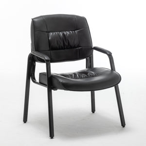 Leather Reception Side Conference Waiting Room Guest Chair Black Extra Wide 24inch Seat Metal frame Padded Armrest