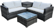 Load image into Gallery viewer, 4 Piece Outdoor Sectional Sofa Set Rattan Patio Storage End Table Deck Yard Garden Poolside Wicker Furniture Couch Table Cushions Side Summer Cream
